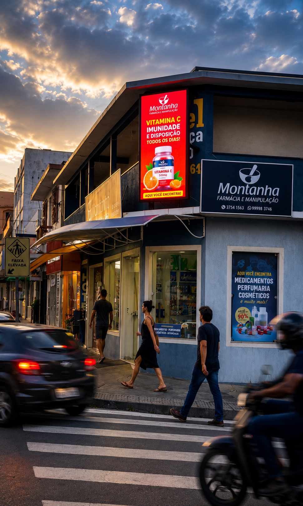 Painel de LED Loop Mídia — Farmácia Montanha